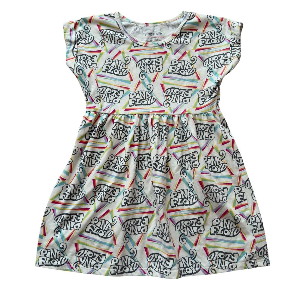 Pink Floyd Girls Dress Prism Logo Rainbow Graphic White S 6/6X Band Rock Cotton